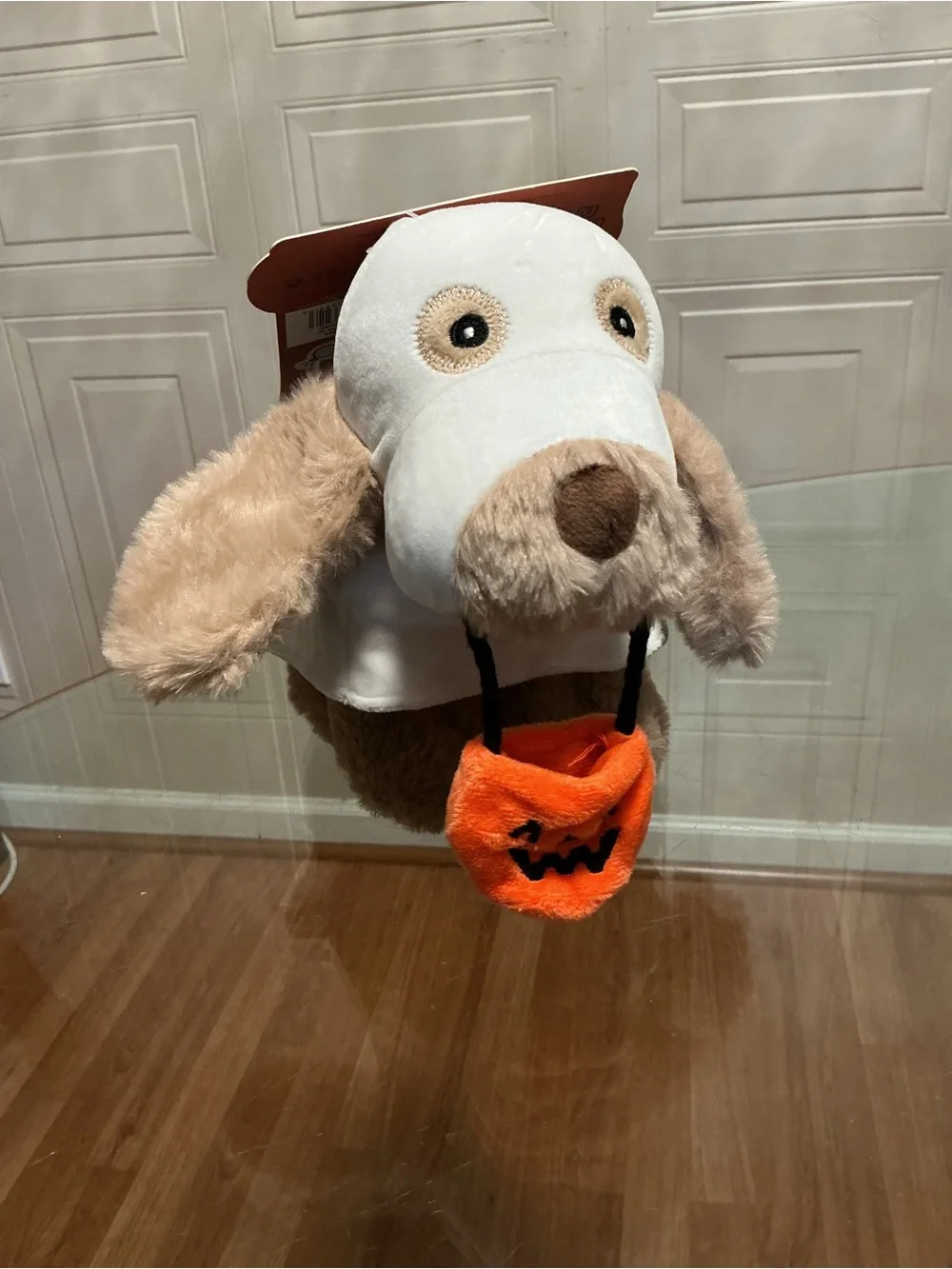 Dog Toy Trick or Treat Ghost Puppy Holding Jack o' Lantern 8